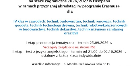 REKRUTACJA STAŻE ZAGRANICZNE 2026-2027